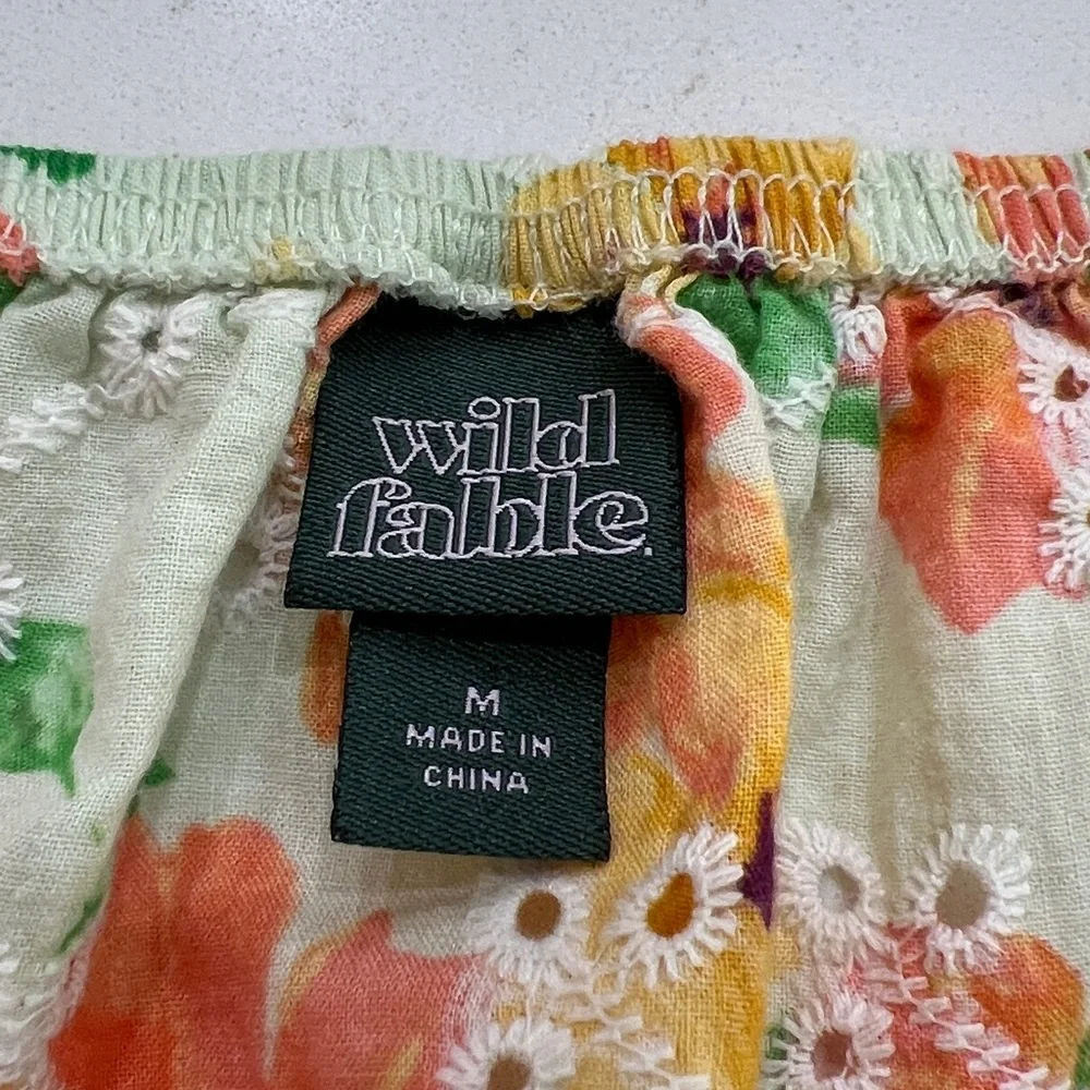 Wild Fable Puff Long Sleeve Alkaid Tiny Top Floral Eyelet Front Tie Size M - Picture 8 of 12
